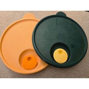 Tupperware Round 2 Lids Peach Green Yellow Seal Cap Replacement Set Micro Steam